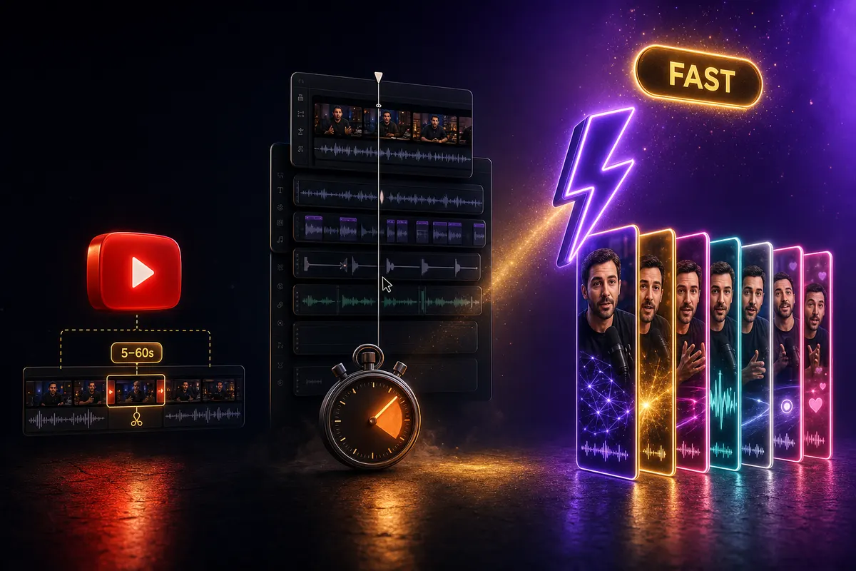 Three clip workflows compared: YouTube's native clip button, manual editor, AI clip maker